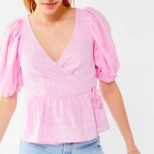 Urban Outfitters Addison Pink Cropped Wrap Top
